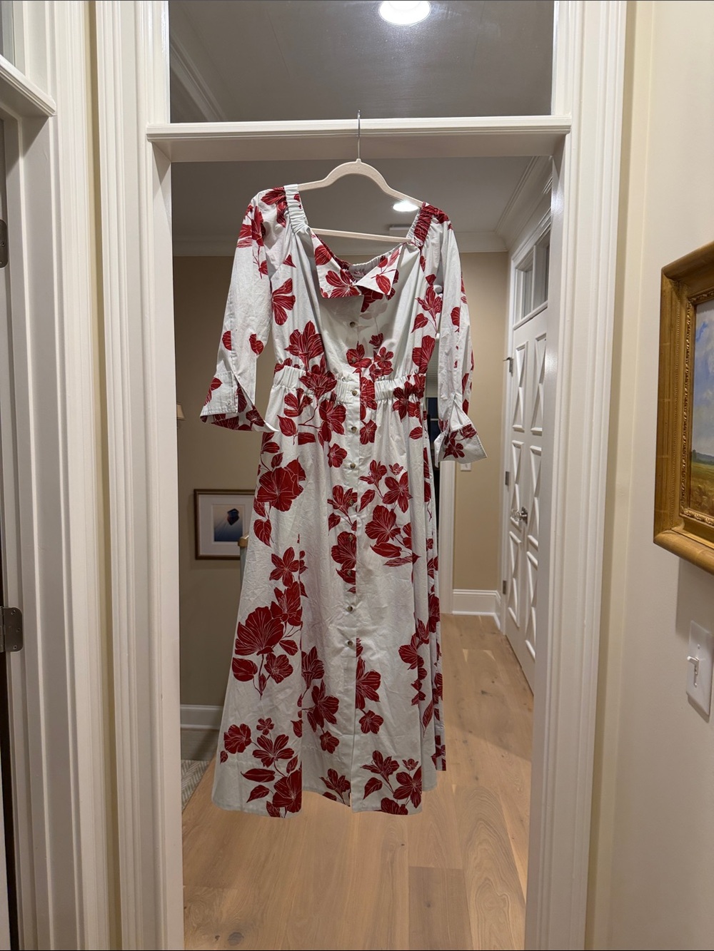 Banana Republic Floral Button-Front Dress in White & Red (bw)